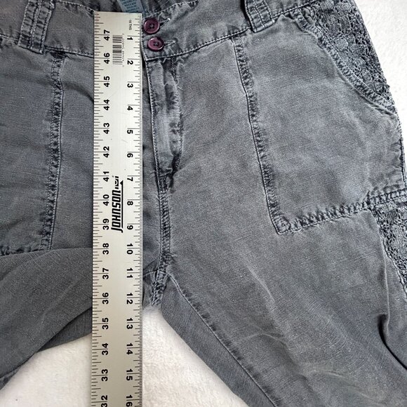 Sundance Womens Gray Linen Blend Lace-Trim Capri Cargo Pants Size 12 Convertible - Picture 7 of 10